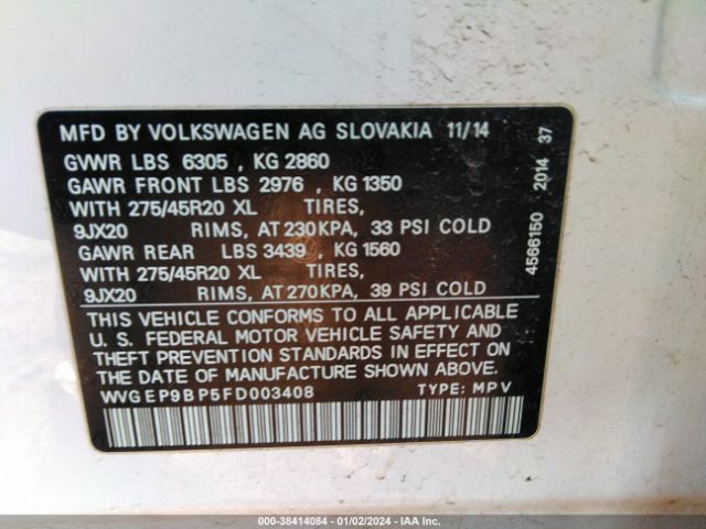 Photo 8 VIN: WVGEP9BP5FD003408 - VOLKSWAGEN TOUAREG 