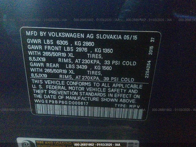 Photo 8 VIN: WVGEP9BP8GD000617 - VOLKSWAGEN TOUAREG 