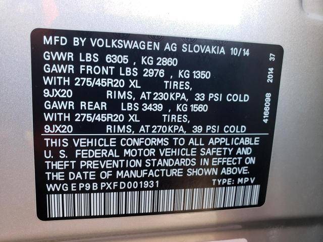 Photo 9 VIN: WVGEP9BPXFD001931 - VOLKSWAGEN TOUAREG V6 