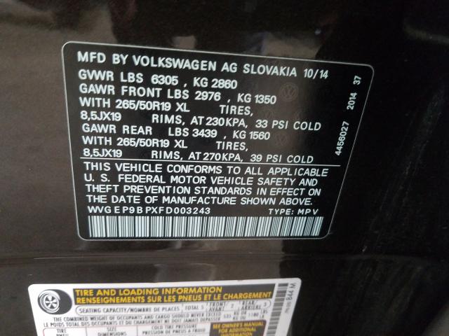 Photo 9 VIN: WVGEP9BPXFD003243 - VOLKSWAGEN TOUAREG 