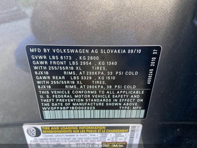 Photo 8 VIN: WVGFF9BP1BD002323 - VOLKSWAGEN TOUAREG 