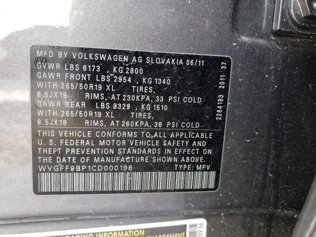 Photo 9 VIN: WVGFF9BP1CD000198 - VOLKSWAGEN TOUAREG V6 