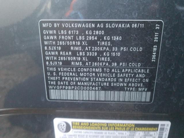 Photo 9 VIN: WVGFF9BP2CD000467 - VOLKSWAGEN TOUAREG V6 