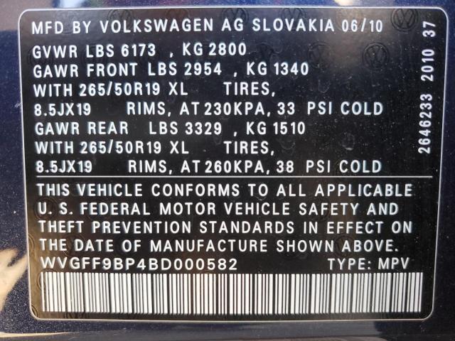 Photo 11 VIN: WVGFF9BP4BD000582 - VOLKSWAGEN TOUAREG V6 