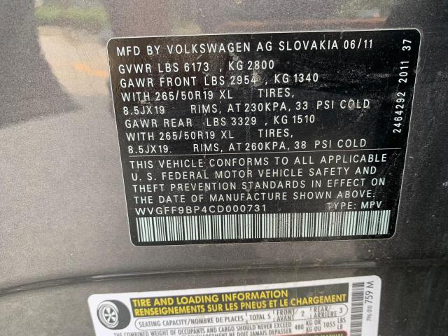 Photo 9 VIN: WVGFF9BP4CD000731 - VOLKSWAGEN TOUAREG V6 