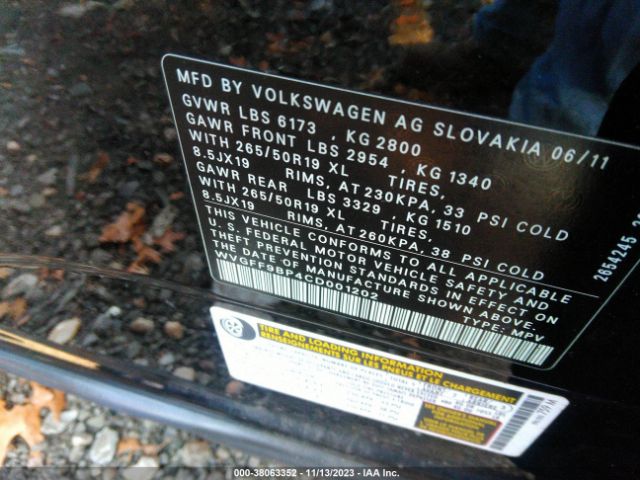 Photo 8 VIN: WVGFF9BP4CD001202 - VOLKSWAGEN TOUAREG 