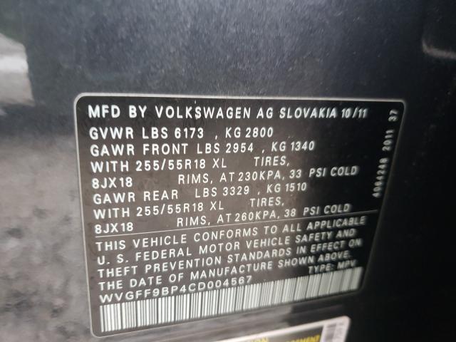 Photo 9 VIN: WVGFF9BP4CD004567 - VOLKSWAGEN TOUAREG V6 