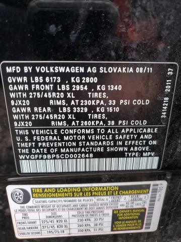 Photo 12 VIN: WVGFF9BP5CD002648 - VOLKSWAGEN TOUAREG V6 