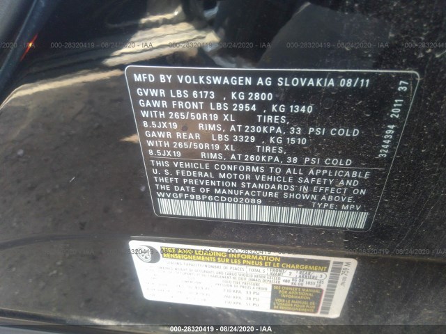 Photo 8 VIN: WVGFF9BP6CD002089 - VOLKSWAGEN TOUAREG 