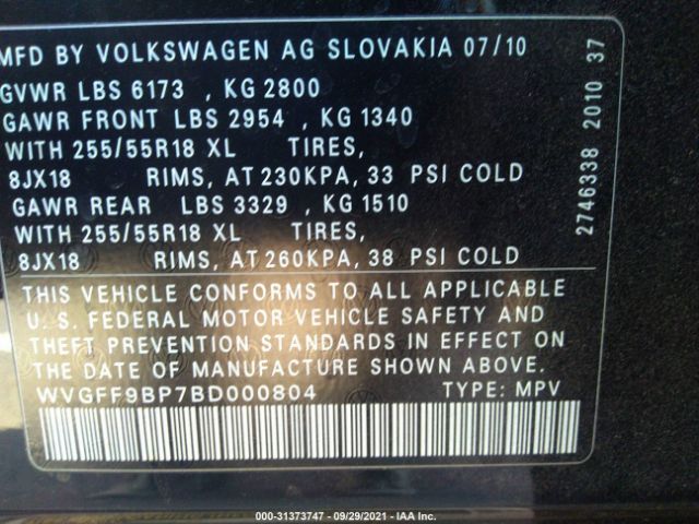 Photo 8 VIN: WVGFF9BP7BD000804 - VOLKSWAGEN TOUAREG 