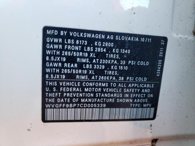 Photo 11 VIN: WVGFF9BP7CD005339 - VOLKSWAGEN TOUAREG V6 