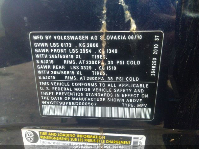 Photo 8 VIN: WVGFF9BP8BD000567 - VOLKSWAGEN TOUAREG 