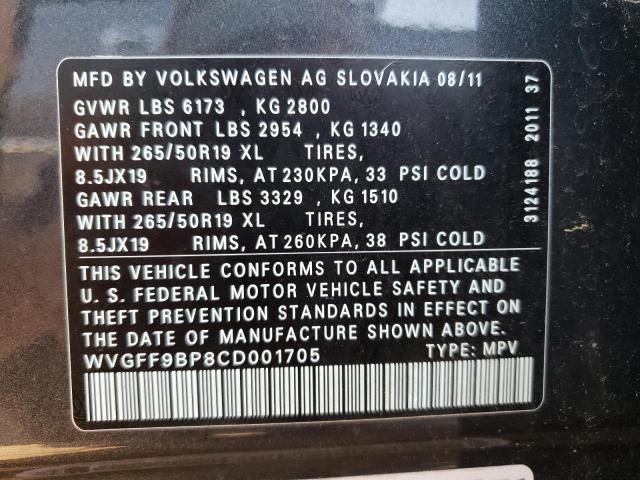 Photo 9 VIN: WVGFF9BP8CD001705 - VOLKSWAGEN TOUAREG V6 