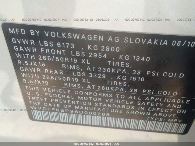 Photo 8 VIN: WVGFF9BP9BD000268 - VOLKSWAGEN TOUAREG 