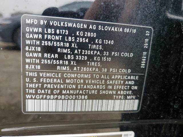 Photo 12 VIN: WVGFF9BP9BD001386 - VOLKSWAGEN TOUAREG 