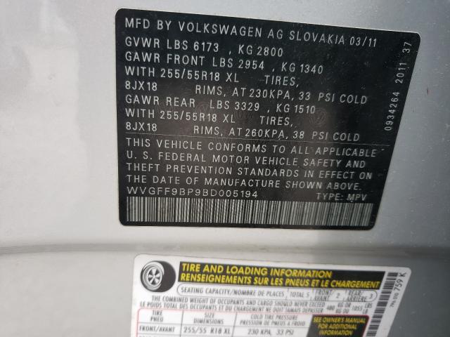 Photo 9 VIN: WVGFF9BP9BD005194 - VOLKSWAGEN TOUAREG V6 