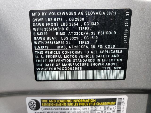 Photo 11 VIN: WVGFF9BP9CD002698 - VOLKSWAGEN TOUAREG V6 