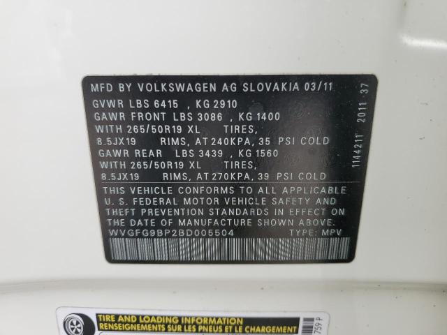 Photo 12 VIN: WVGFG9BP2BD005504 - VOLKSWAGEN TOUAREG 