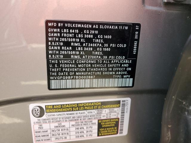 Photo 11 VIN: WVGFG9BP7BD002887 - VOLKSWAGEN TOUAREG 