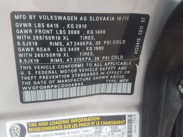 Photo 9 VIN: WVGFG9BP8CD004844 - VOLKSWAGEN TOUAREG HY 