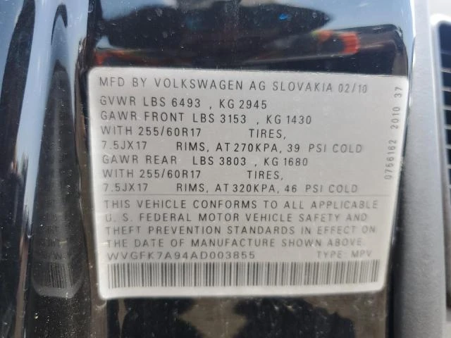 Photo 12 VIN: WVGFK7A94AD003855 - VOLKSWAGEN TOUAREG TD 