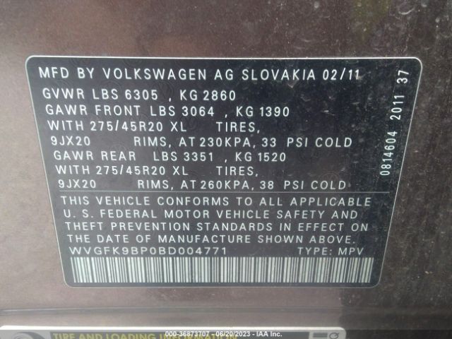 Photo 8 VIN: WVGFK9BP0BD004771 - VOLKSWAGEN TOUAREG 