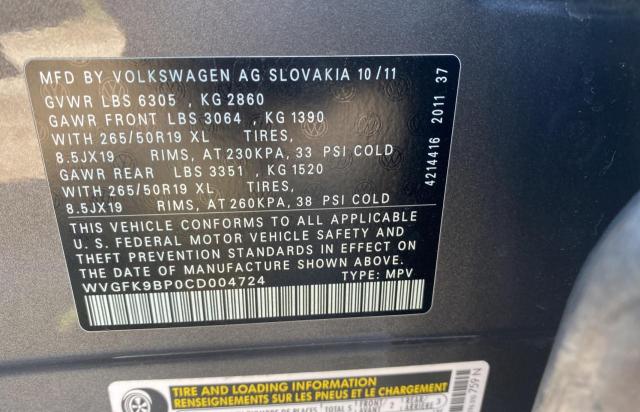 Photo 9 VIN: WVGFK9BP0CD004724 - VOLKSWAGEN TOUAREG V6 