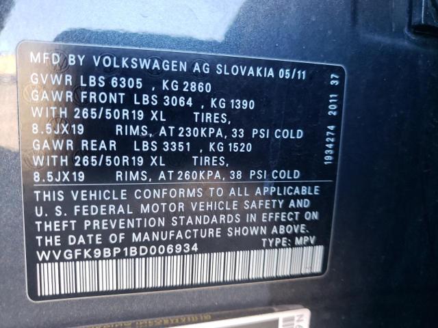 Photo 9 VIN: WVGFK9BP1BD006934 - VOLKSWAGEN TOUAREG V6 