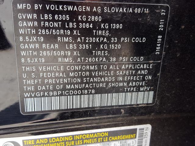 Photo 9 VIN: WVGFK9BP1CD001878 - VOLKSWAGEN TOUAREG 