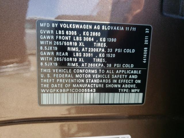 Photo 9 VIN: WVGFK9BP1CD005543 - VOLKSWAGEN TOUAREG V6 