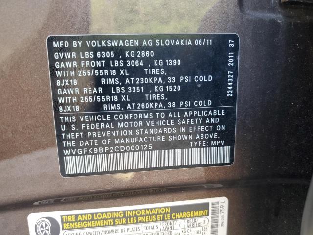 Photo 13 VIN: WVGFK9BP2CD000125 - VOLKSWAGEN TOUAREG 