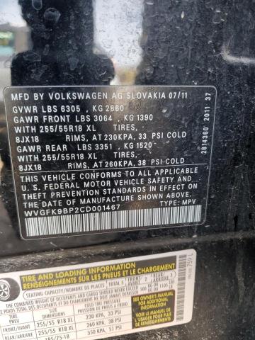 Photo 12 VIN: WVGFK9BP2CD001467 - VOLKSWAGEN TOUAREG V6 