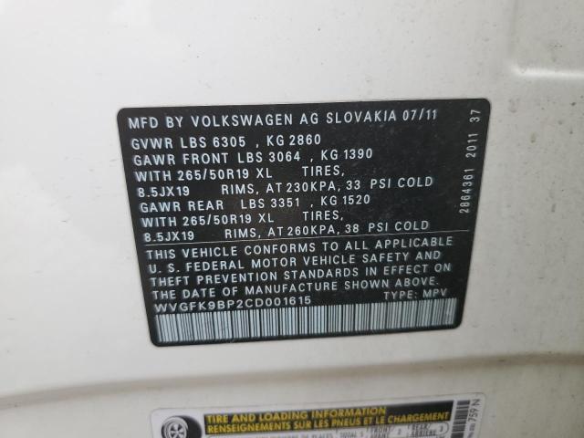 Photo 11 VIN: WVGFK9BP2CD001615 - VOLKSWAGEN TOUAREG 