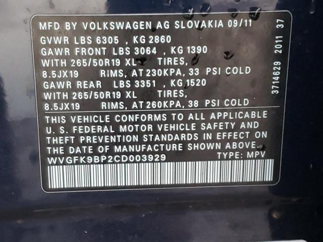 Photo 9 VIN: WVGFK9BP2CD003929 - VOLKSWAGEN TOUAREG 