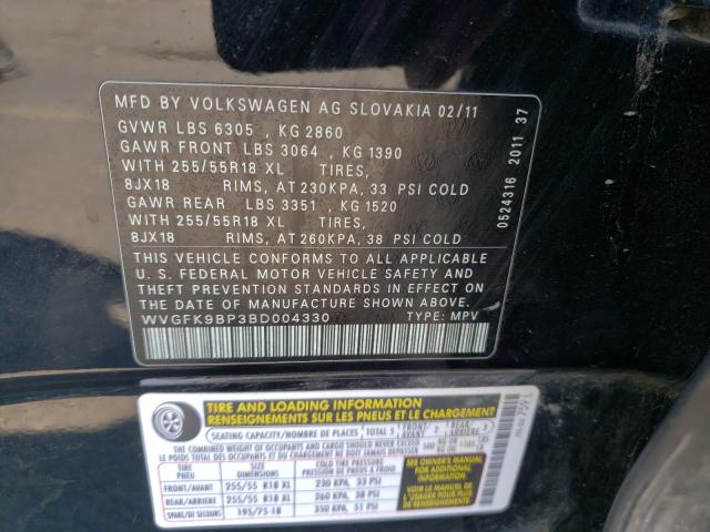 Photo 9 VIN: WVGFK9BP3BD004330 - VOLKSWAGEN TOUAREG 