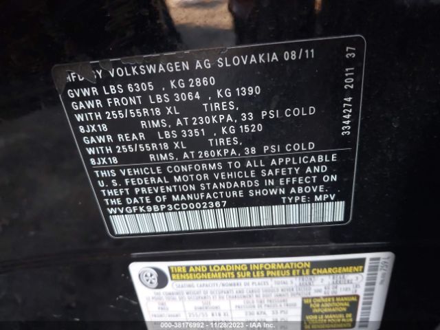 Photo 8 VIN: WVGFK9BP3CD002367 - VOLKSWAGEN TOUAREG 