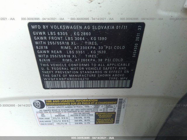 Photo 8 VIN: WVGFK9BP4BD004210 - VOLKSWAGEN TOUAREG 