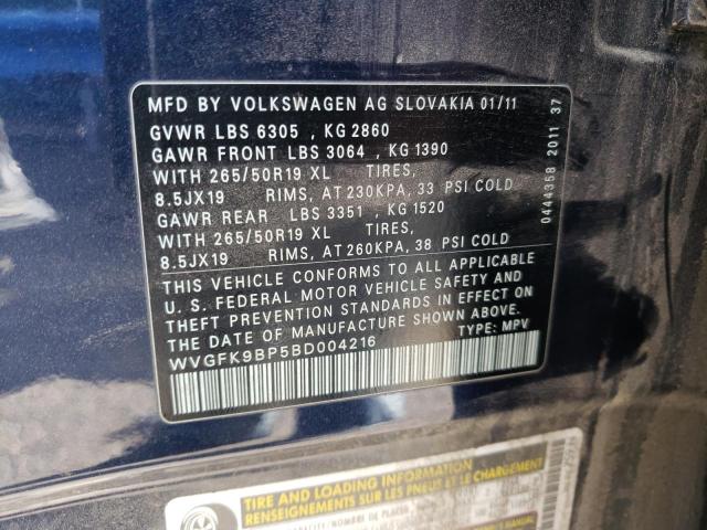 Photo 12 VIN: WVGFK9BP5BD004216 - VOLKSWAGEN TOUAREG 