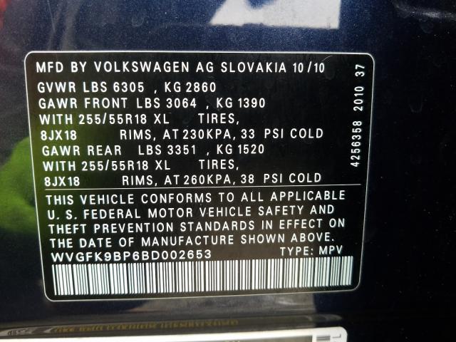 Photo 9 VIN: WVGFK9BP6BD002653 - VOLKSWAGEN TOUAREG 