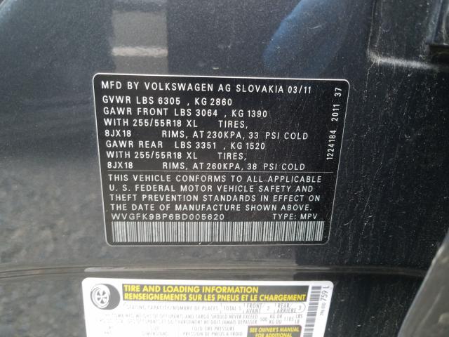 Photo 9 VIN: WVGFK9BP6BD005620 - VOLKSWAGEN TOUAREG 