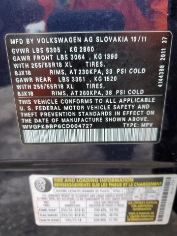 Photo 12 VIN: WVGFK9BP6CD004727 - VOLKSWAGEN TOUAREG V6 