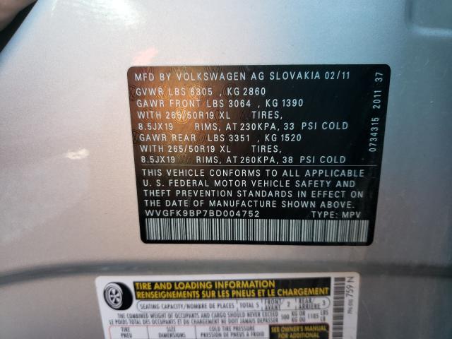 Photo 9 VIN: WVGFK9BP7BD004752 - VOLKSWAGEN TOUAREG V6 