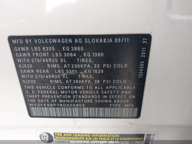 Photo 8 VIN: WVGFK9BP7BD005903 - VOLKSWAGEN TOUAREG 