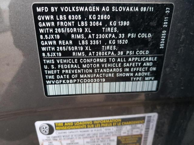 Photo 12 VIN: WVGFK9BP7CD003019 - VOLKSWAGEN TOUAREG V6 