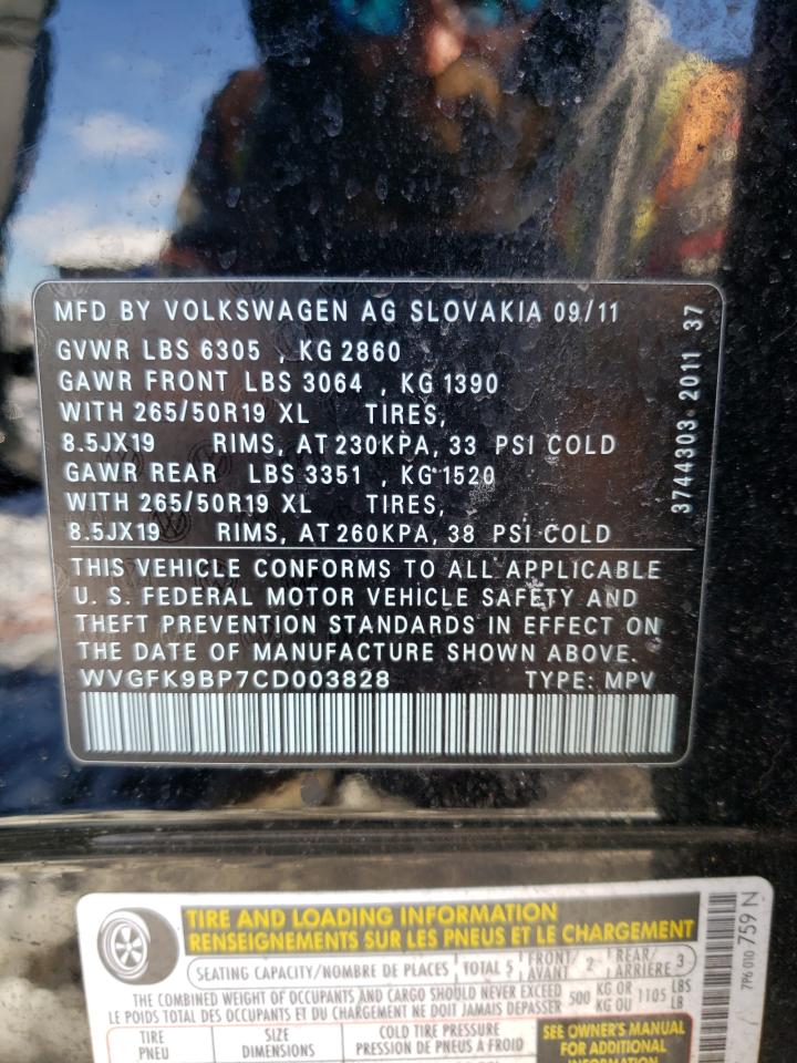 Photo 11 VIN: WVGFK9BP7CD003828 - VOLKSWAGEN TOUAREG V6 