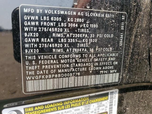 Photo 12 VIN: WVGFK9BP8BD005778 - VOLKSWAGEN TOUAREG V6 