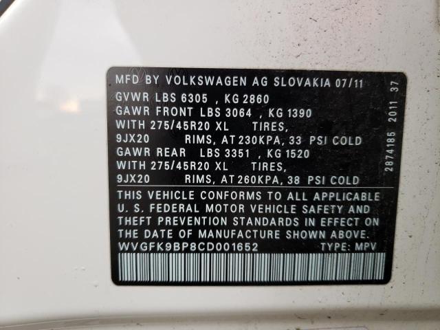 Photo 9 VIN: WVGFK9BP8CD001652 - VOLKSWAGEN TOUAREG V6 