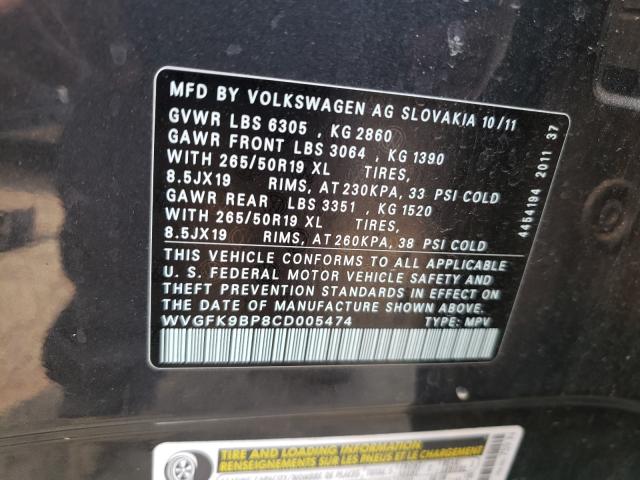 Photo 9 VIN: WVGFK9BP8CD005474 - VOLKSWAGEN TOUAREG 