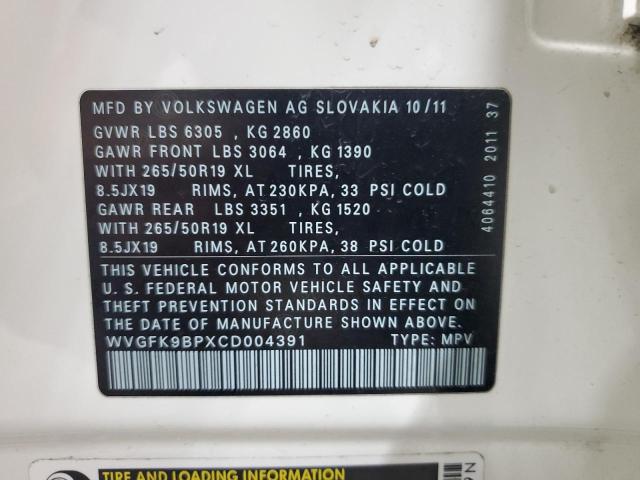 Photo 13 VIN: WVGFK9BPXCD004391 - VOLKSWAGEN TOUAREG 