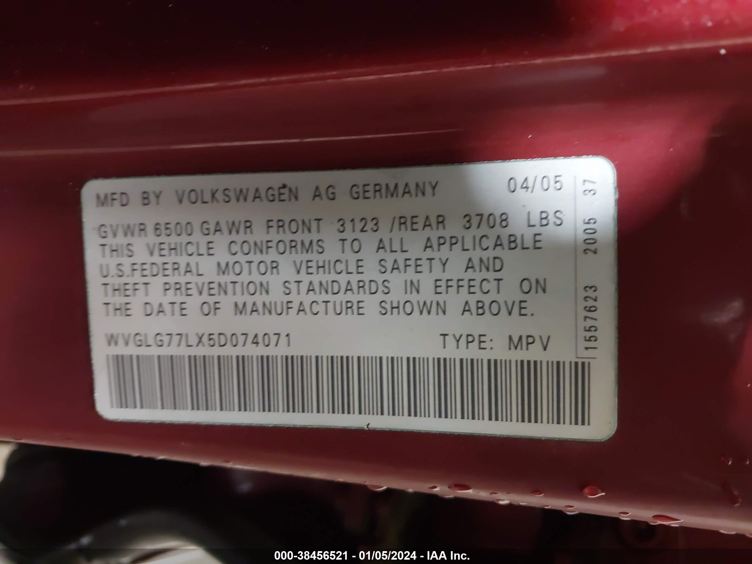 Photo 8 VIN: WVGLG77LX5D074071 - VOLKSWAGEN TOUAREG 